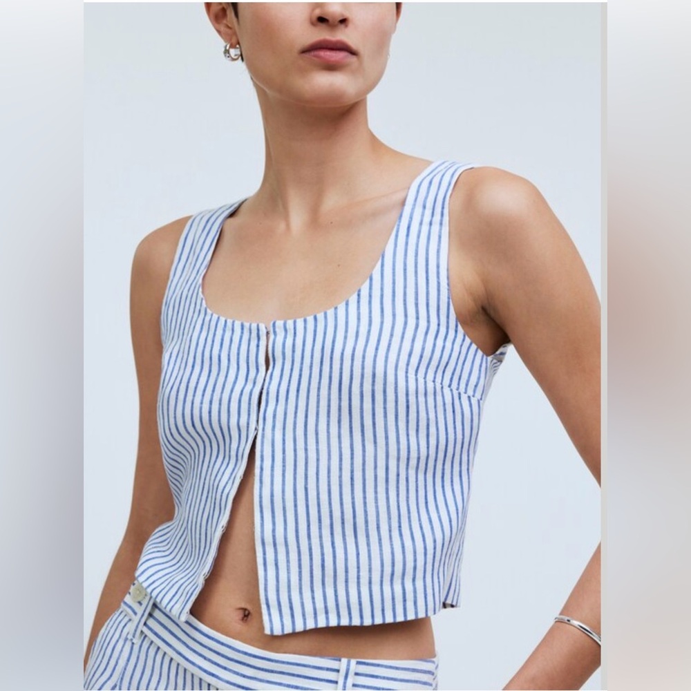 Madewell Scoopneck Crop Tank in 100% Linen- size 4
